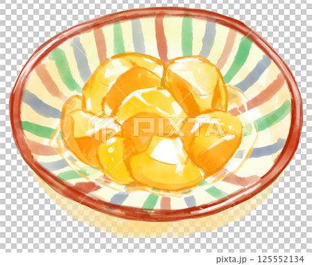 美味しそうなツヤツヤした栗の甘露煮の手描き水彩イラスト 125552134