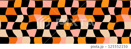 Orange Pink and Black Groovy Halloween Seamless Vector Check Pattern, Distorted Wavy Plaid Background Orange Pink and Black Groovy Halloween Seamless Vector Check Pattern, Distorted Wavy Plaid Background 125552150