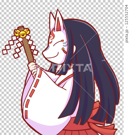 A shrine maiden wearing a fox mask exorcising 125552704