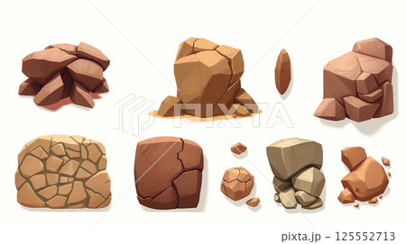 collection of cartoon rocks and stones. natural material game assets set 125552713