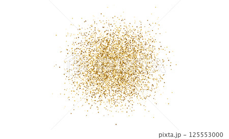 Gold glitter splash on white background. Bright dust explosion. Golden glitter particles splatter. Sparkling firework. Luxury design. Vector illustration 125553000