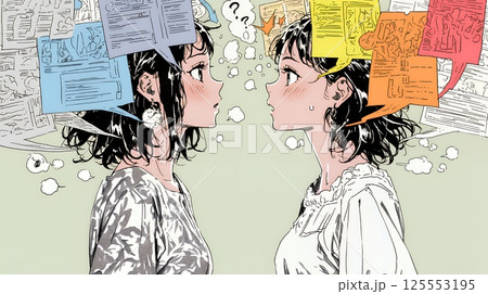 互いに相手の意見を十分に理解できないまま対話を続ける二人のビジネスウーマン