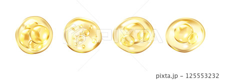 Collagen molecules and spheres in golden bubbles icons set Collagen molecules and spheres in golden bubbles icons set 125553232