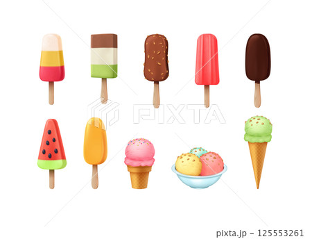 Variety of Colorful Ice Creams and Popsicles Illustration Variety of Colorful Ice Creams and Popsicles Illustration 125553261