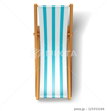Top view striped beach chair with wooden frame 125553294