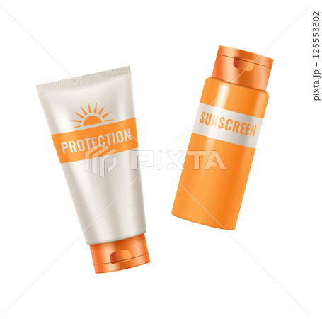 Sunscreen and Protection Cream Tubes Flat Design 125553302
