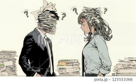 互いに相手の意見を十分に理解できないまま対話を続ける男女のビジネスパーソン