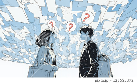 互いに相手の意見を十分に理解できないまま対話を続ける男女のビジネスパーソン
