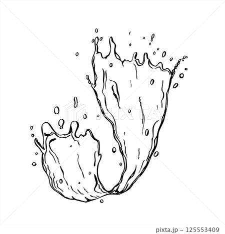 Vector monochrome pure water splash with drops black and white drawing. Flowing water wave texture with bubbles graphic sketch for beverage branding, skincare packaging, summer freshness design. Vector monochrome pure water splash with drops black and white drawing. Flowing water wave texture with bubbles graphic sketch for beverage branding, skincare packaging, summer freshness design. 125553409
