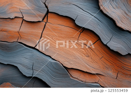 Intricate bark texture of an ancient tree capturing natural artistry and deep grooves 125553459