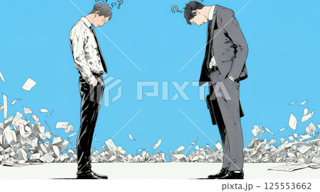 互いに相手の意見を十分に理解できないまま対話を続ける二人のビジネスマン