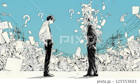 互いに相手の意見を十分に理解できないまま対話を続ける二人のビジネスマン