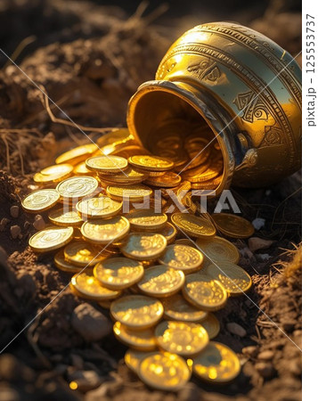Magical Pot with Golden Coins 125553737