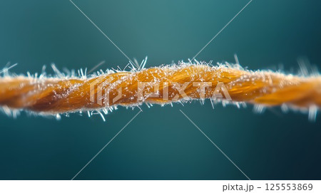 Rope with a lot of hair on it. The hair is brown and the rope is white Rope with a lot of hair on it. The hair is brown and the rope is white 125553869