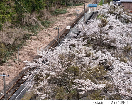 JR赤倉温泉駅の満開の桜　空撮 125553966
