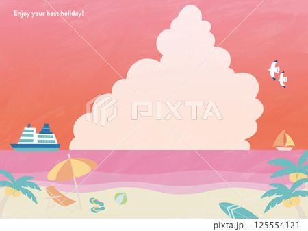 夏の海の夕方B 横背景　A4サイズ 125554121