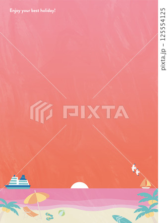 夏の海の夕方　縦背景　A4サイズ 125554125