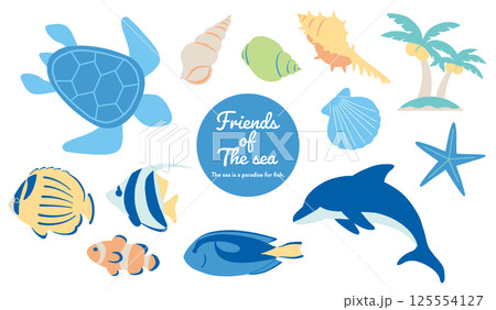 かわいい海の生き物のベクターイラストセット　 125554127