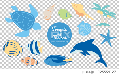 かわいい海の生き物のベクターイラストセット　 125554127
