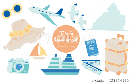 夏の旅行のイラストセット　ベクターイラスト 125554136