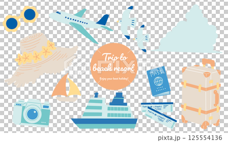 夏の旅行のイラストセット　ベクターイラスト 125554136