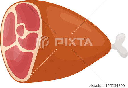 Cartoon illustration of a ham hock on a black background. 125554200