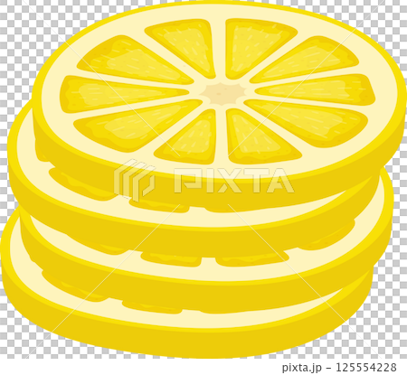 Stack of juicy yellow lemon slices, perfect for a summer drink 125554228