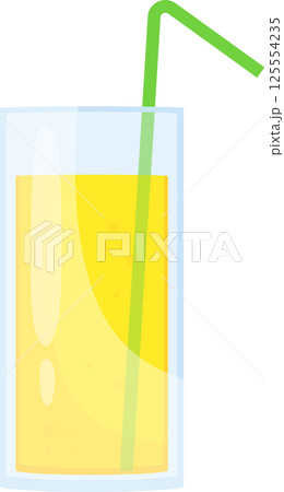 Refreshing yellow drink in glass with straw for a summer day. 125554235