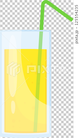 Refreshing yellow drink in glass with straw for a summer day. 125554235