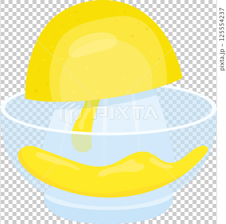 Lemon juice extraction using a clear manual citrus juicer. Lemon juice extraction using a clear manual citrus juicer. 125554237