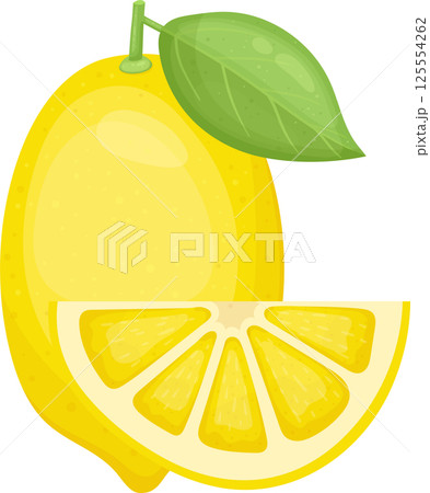 A vibrant, juicy lemon illustration with a slice. 125554262