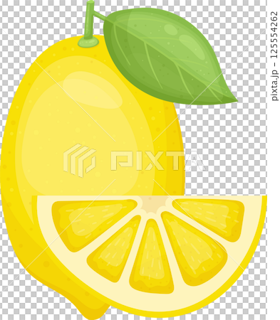 A vibrant, juicy lemon illustration with a slice. 125554262