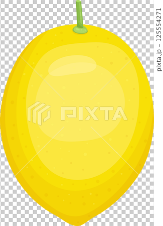 Illustration of a bright yellow lemon on a plain black background. 125554271