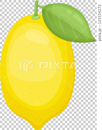 Bright Yellow Lemon with Green Leaf Illustration. Single Object. 125554272