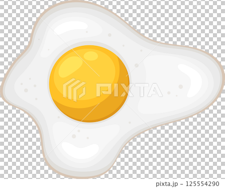 Fried egg breakfast staple with bright yellow yolk cartoon style. Fried egg breakfast staple with bright yellow yolk cartoon style. 125554290