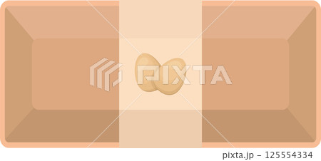 Brown egg container with two eggs in the middle of the carton 125554334