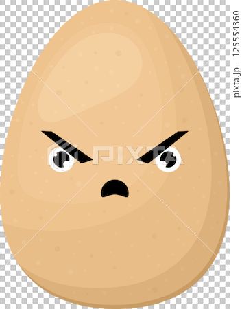 Angry egg cartoon character with furrowed eyebrows 125554360