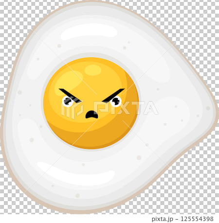 Angry fried egg with facial expression on black background. 125554398