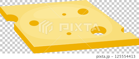 Cartoon illustration of a slice of swiss-style cheese. Square shape 125554413