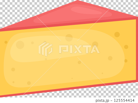 A triangular slice of yellow cheese with a pink outer layer. 125554414