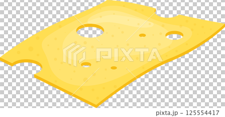 Cheese slice with holes and indents, cartoon style illustration Cheese slice with holes and indents, cartoon style illustration 125554417