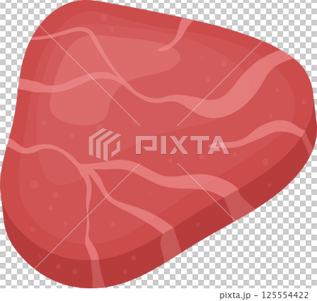 Cartoon piece of uncooked, fresh meat with marbling. 125554422