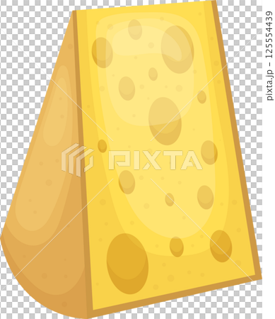 Cartoon Illustration: A yellow cheese block with holes. 125554439