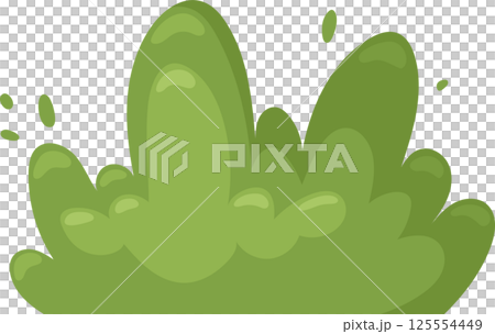Cartoon-style green shrub with smooth, rounded, cartoonish leaves 125554449