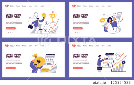 Growth money. landing page concepts with people save money. vector business pages 125554588