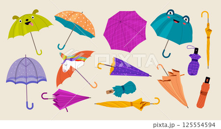 Umbrellas. Fashioned items from rainy weather recent vector set of colorful umbrellas 125554594