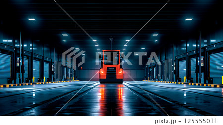 Large warehouse, forklift, cargo transportation concept - AI generated image 125555011