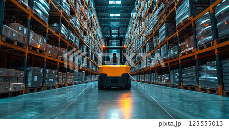 Large warehouse, forklift, cargo transportation concept - AI generated image 125555013