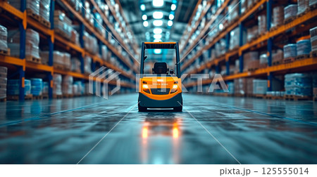 Large warehouse, forklift, cargo transportation concept - AI generated image 125555014