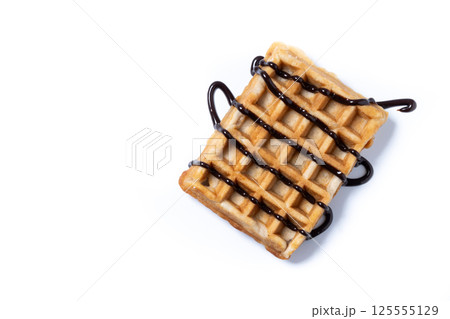 Belgian Waffles with chocolate isolated on white background Belgian Waffles with chocolate isolated on white background 125555129
